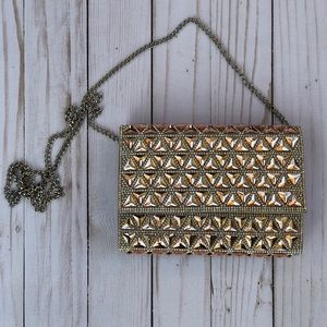 Rosegold/silver & rhinestone clutch purse w/ chain